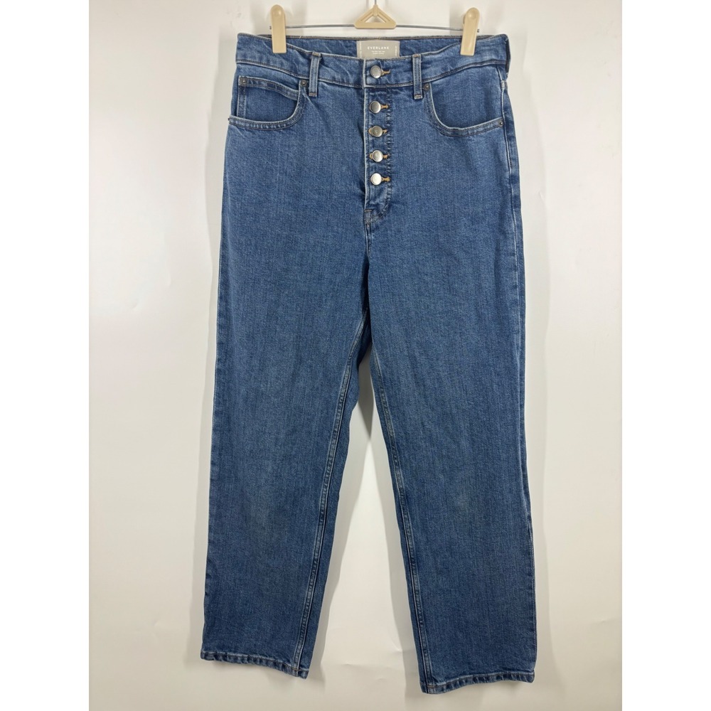 Everlane The Way-High Jean Organic Cotton Straight Leg Button Fly Blue Denim 29